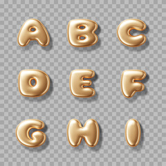 Gold metallic three dimensional alphabet isolated on transparent background