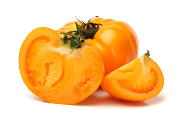 fresh yellow tomatoes on white background 