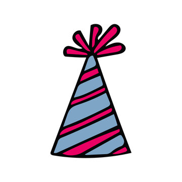 party hat with stripes. hand drawn doodle style. vector, minimalism, trendy color 2022. festive birthday, new, year, funny.