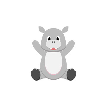 Hippopotamus baby cute animal flat illustration vector