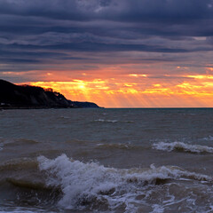 Rocky coast in Tuapse bay, Black sea.