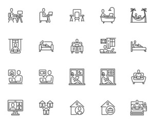 Freelance working line icons set