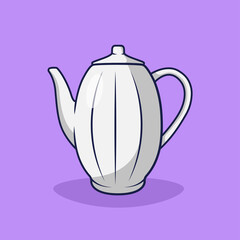 Ceramic Teapot Flat Vector Illustration Icon On Purple Background for web, landing page, sticker, banner, card