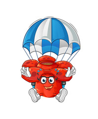Rafflesia arnoldii skydiving character. cartoon mascot vector