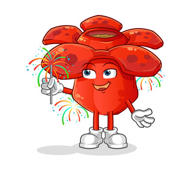 Rafflesia arnoldii with fireworks mascot. cartoon vector
