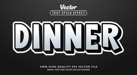 Editable text effects, Dinner text in modern color style and elegant gray and white metallic style luxury and gloss