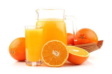 glass of orange juice and oranges
