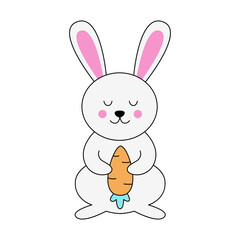 Vector image of cute Easter rabbit with a carrot.