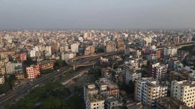 Aerial view of medium size buildings slums at Dhaka, Capital of Bangladesh, city in south Asia