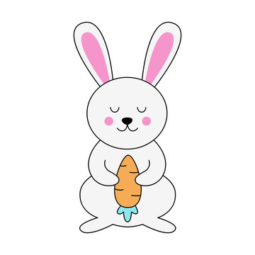 Vector image of cute Easter rabbit with a carrot.