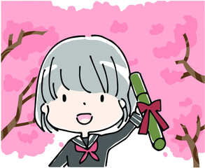 卒業証書を持つセーラー服の女子学生