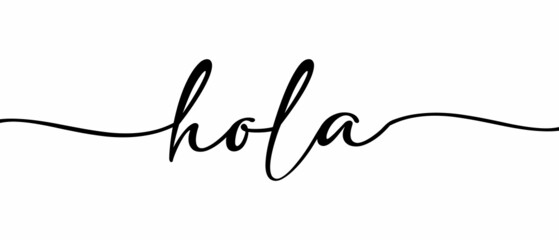HOLA - Continuous one line calligraphy with Single word quotes. Minimalistic handwriting with white background. © Designdecon
