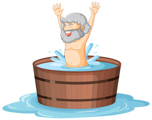 Happy Archimedes in bath cartoon - obrazy, fototapety, plakaty