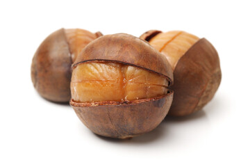 chinese food, peeled roasted chestnut on white background