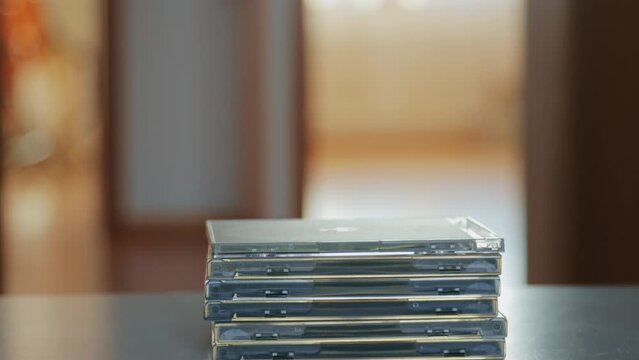 A shot of stack of audio discs