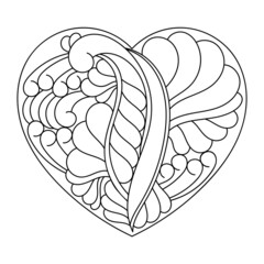 Fototapeta premium Vector heart for coloring book page. Black and white abstract ornament.