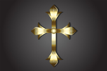 Gold Christian cross vintage fleur of Lis image vector graphic design isolated on black background