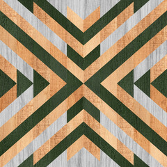 Light colorful wooden panel with geometric tribal pattern in boho style. Wood texture. - 482772791