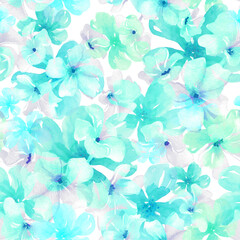 Watercolor pastel blue flowers seamless floral pattern 
