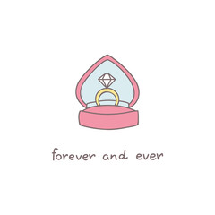 Romantic Card. Doodle illustration of a diamond ring with hand writing text 