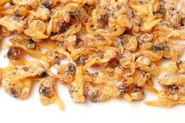 Dried clam meat on white background