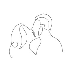 Continuous line woman and man showing love valentine vector illustration wedding bride groom romantic love