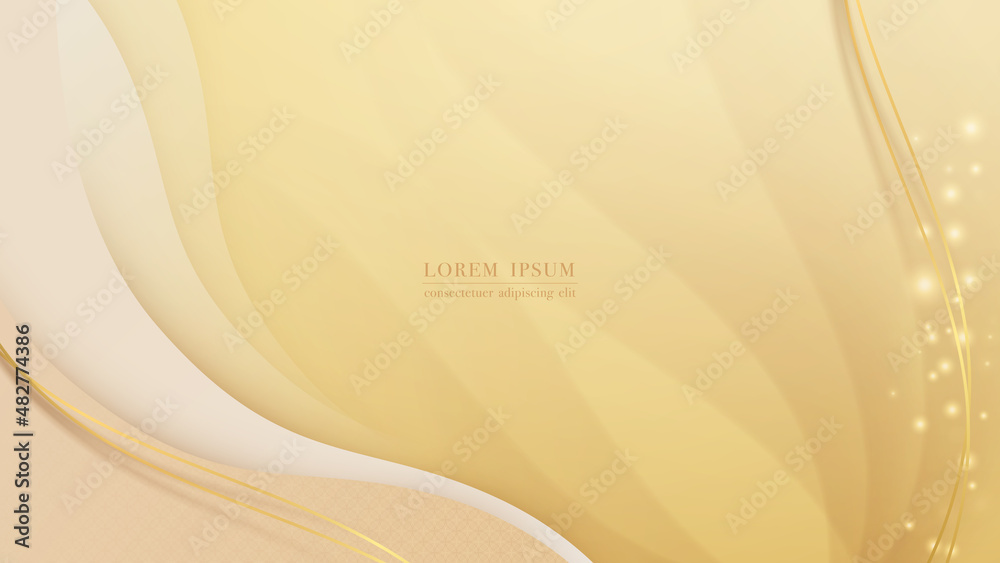 Wall mural abstract background with golden lines and light shining, curve shape layer. vector illustration