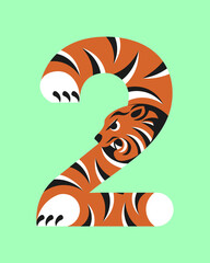 2 with stilizated tiger for create 2022 greeting card