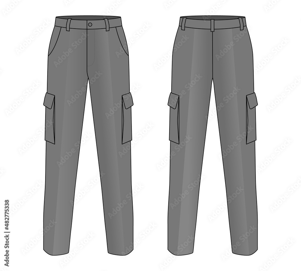 Wall mural gray factory uniform pants template on white background. front and back views, vector file.