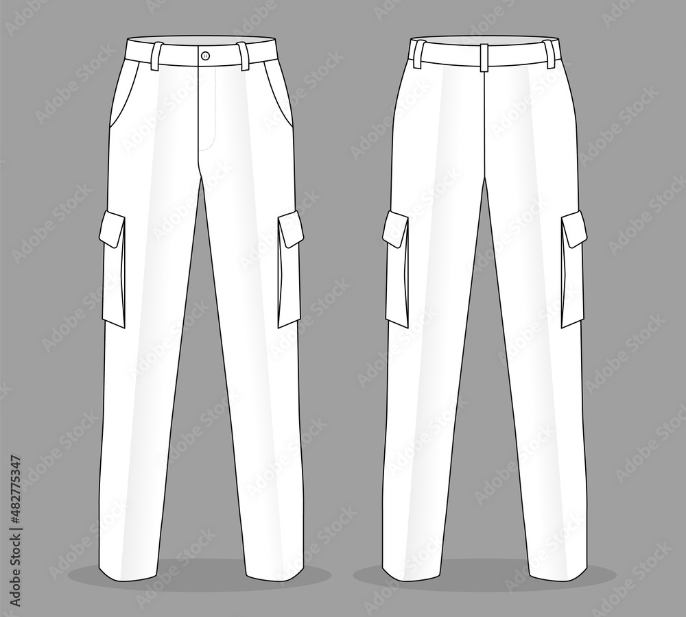 Wall mural White Factory Uniform Pants Template on Gray Background.Front and Back View, Vector File. - Wall murals