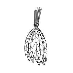 Hand drawn illustration of simple fern leaf and foliage branch isolated on white background using black.