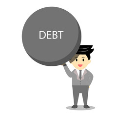 Smiling businessman lifting stone of debt with one hand easily cartoon vector