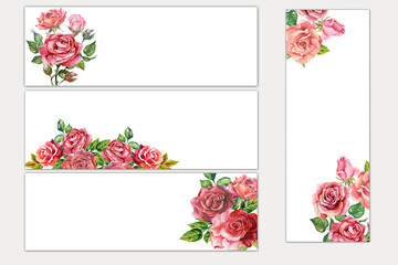 set of banners with roses