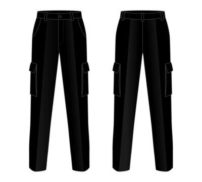 Black Factory Uniform Pants Template on White Background.Front and Back View, Vector File.