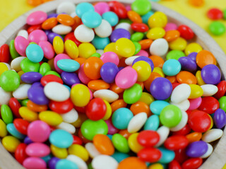 close up of colorful sweet candy. rainbow ball candy