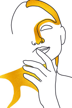 Minimalist Contemporary Portrait Of Woman Beauty Gold Face