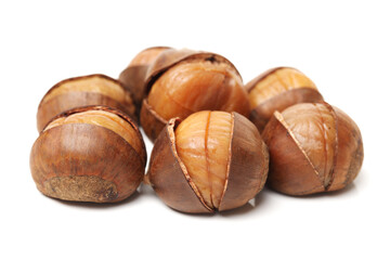 chinese food, peeled roasted chestnut on white background