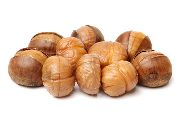 chinese food, peeled roasted chestnut on white background