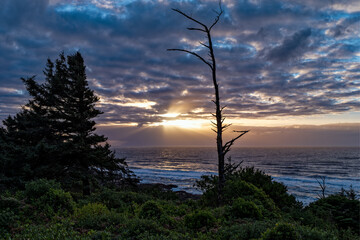 Sunset over the Pacific ocean at Cape Perpetua Scenic Area in Oregon, USA