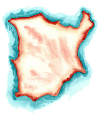 Koh Samui watercolor map. Handdrawing. Blue-geen sea