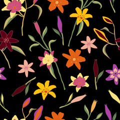 Lily flowers floral seamless pattern