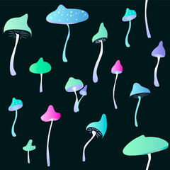 Cute vector pattern with mushrooms in the forest