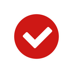 Check mark icon in red. Vector.