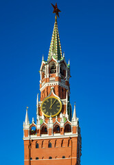 Spasskaya Tower of Moscow Kremlin. The Spasskaya Tower is the main tower with a through-passage on the eastern wall of the Moscow Kremlin, which overlooks the Red Square.
