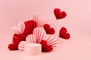 Valentines day pink stage mockup for presentation cosmetic product, advertising, design with one...