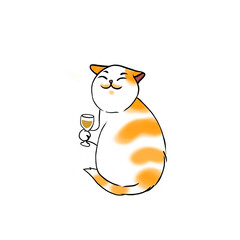 Fat cat holding champagne glass 