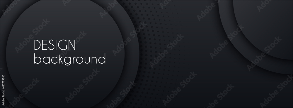 Wall mural black abstract vector long banner. business minimal gradient background with 3d circles and copy spa