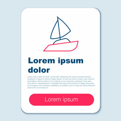 Line Yacht sailboat or sailing ship icon isolated on grey background. Sail boat marine cruise travel. Colorful outline concept. Vector