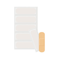 Packing of plasters. A band-aid is a thin cloth strip on which an adhesive mass is applied, used for medical purposes. Vector illustration isolated on a white background for design and web.