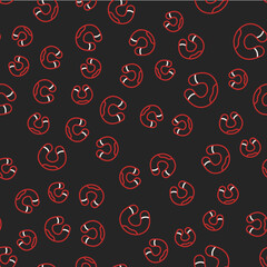 Line Travel neck pillow icon isolated seamless pattern on black background. Pillow U-shaped. Vector